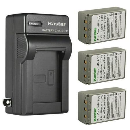 Image of Kastar 3-Pack Battery and AC Wall Charger Replacement for Casio NP-100 CNP100 NP-100L NP-100DBA Battery Casio BC-100L Charger Casio Exilim Pro EX-F1 EXF1 Casio Exilim Pro EX-F1BK EXF1BK Cameras