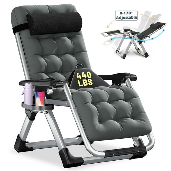 ABORON Outdoor Recline Chair Heavy Duty Zero Gravity Chair with Removable Seating Cushion, Headrest & Tray, Folding Lawn Recliner Outdoor Lounge Chairs Sturdy Adjustable Patio Recline