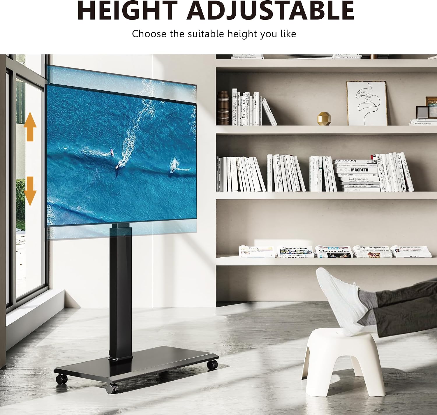 FITUEYES Rolling TV Stand for 32–75 Inch TVs, Black, Power Outlet, Portrait/Landscape Rotation
