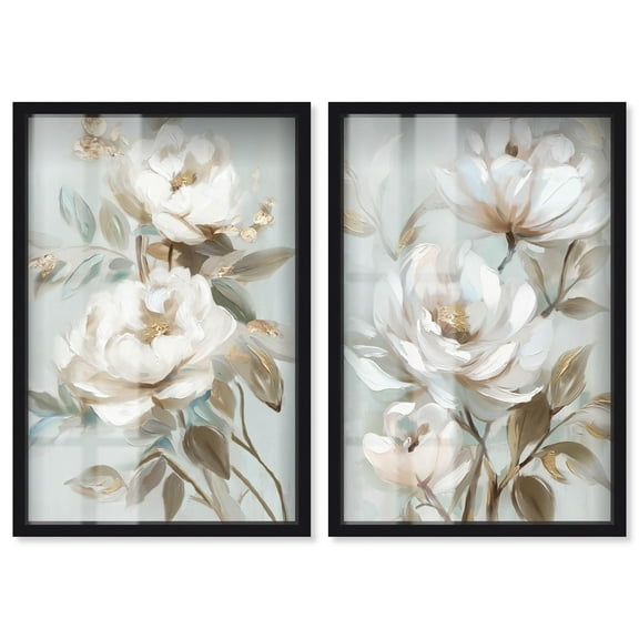 Light Beauty Floral 2 Panel Set Shadowbox Print Floral Wall Decor by Art Remedy, Black Frame, 10 x 15