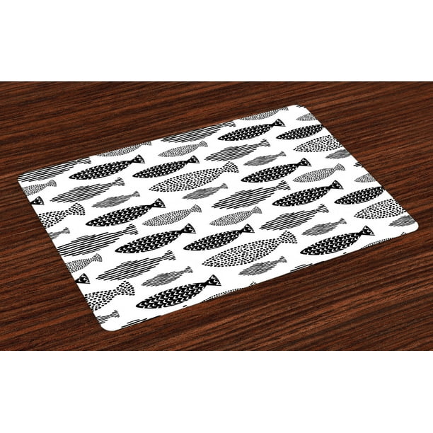 Fish Placemats Set of 4 Minimalist Fish with Pared down Dots and