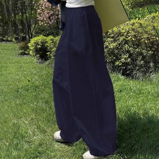 LSLJS Women's Spring and Solid Color Elastic Waist Cotton Linen Versatile Straight Tube Casual Wide Leg Pants Womens Work Pants