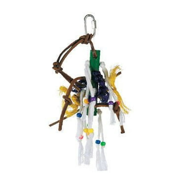 Living World Junglewood Bird Toy Wood Peg with Ropes, Leather Strips and Beads