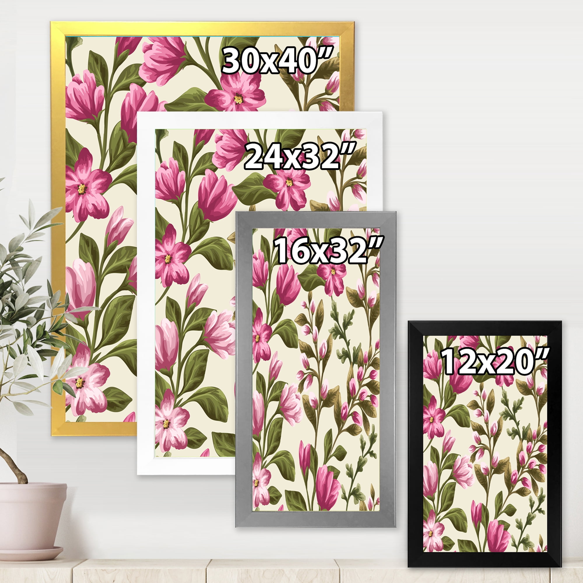 Designart 'Pink Vintage Wildflowers' Traditional Framed Art Print