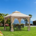 thumbnail image 2 of Outsunny 10' x 10' Patio Gazebo, Double Roof Outdoor Gazebo Canopy Shelter with Netting, Steel Corner Frame for Garden, Lawn, Backyard and Deck, Beige, 2 of 10
