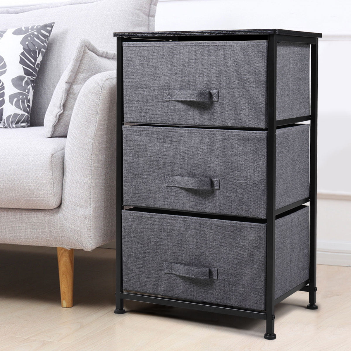 Fabric Cabinet Storage Unit Chest of Drawers Metal Frame Organiser Bedside Table 