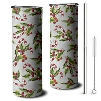 20oz White Christmas Candy Cane Pattern Skinny Tumblers Stainless Steel Tumbler with Lid and Straw,Vacuum Insulated Double Wall Travel Tumbler Cups with Cleaning Brush for Coffee,Tea