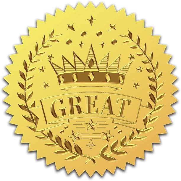 100 sellos de certificado autoadhesivos con relieve dorado para sobres y diplomas.