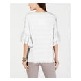 thumbnail image 2 of ALFANI $69 Womens New Ivory Ruffled Jewel Neck 3/4 Sleeve Casual Top M B+B, 2 of 2