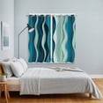 thumbnail image 4 of Teal Ombre Kitchen Curtains 84 Inch Length, Abstract Art Moire Ocean Waves Grommet Top Bedroom Living Room Curtains, Light Filtering Cafe Curtain Drapes 2 Panels Set 104''x84'', 4 of 9