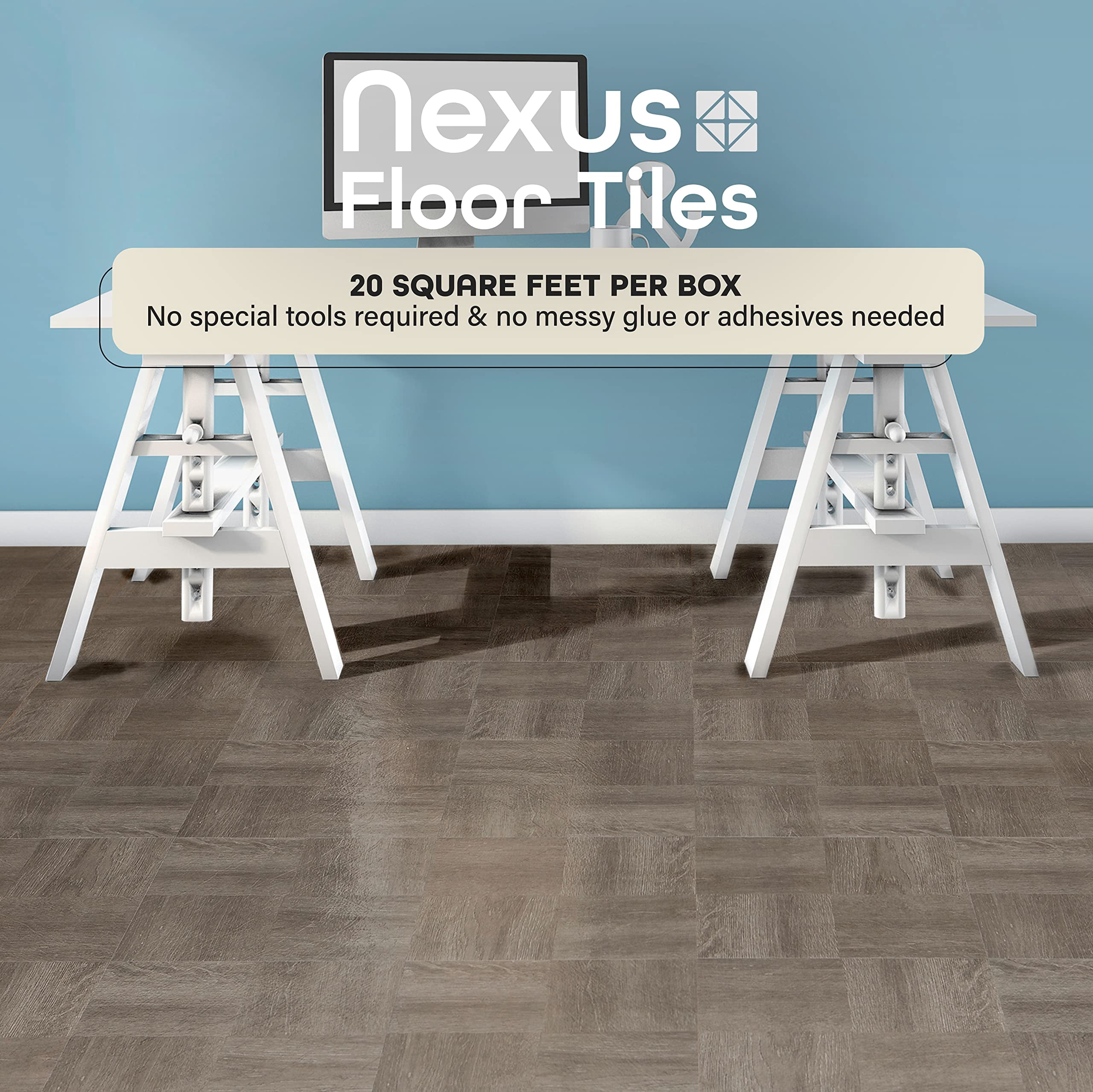 Nexus Self Adhesive 12-inch Vinyl Floor Tiles  20 - 12" X Charcoal Grey Wood Pattern Peel & Stick Diy Flooring For Kitchen Dining Room Bedrooms Bathrooms By Home Decor