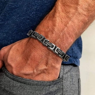 8mm Men's Heavy Stainless Steel Byzantine Box Link Chain Bracelet - Solid Wristband