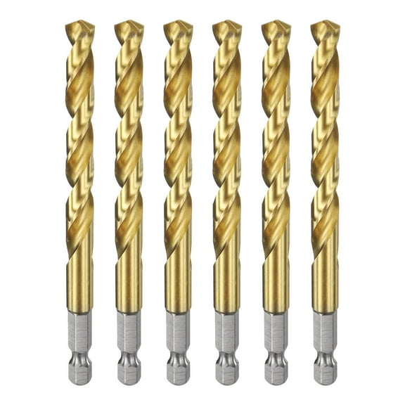 Uxcell 6 Pieces Drill Bit 5/16" Gold Titanium M2 HSS Twist Drill Bit with 1/4" Hex Shank