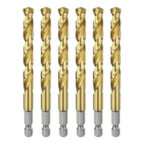 Uxcell 6 Pieces Drill Bit 5/16" Gold Titanium M2 HSS Twist Drill Bit with 1/4" Hex Shank