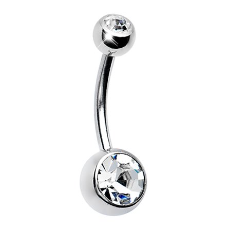 Lex & Lu Steel Curved Barbell Double Cz Gem Navel Belly Button Ring Body Piercing 14