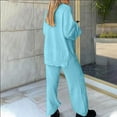 thumbnail image 6 of BLOCLOALO 2 Piece Lounge Set Long Sleeve Tops Womens Fall Outfit Pullover Tops and Long Pants Warm Pajamas Sweatsuits V Neck Blouses Sweatpants and Sweatshirt Set Trendy Lounge Sets Light Blue 3Xl, 6 of 7