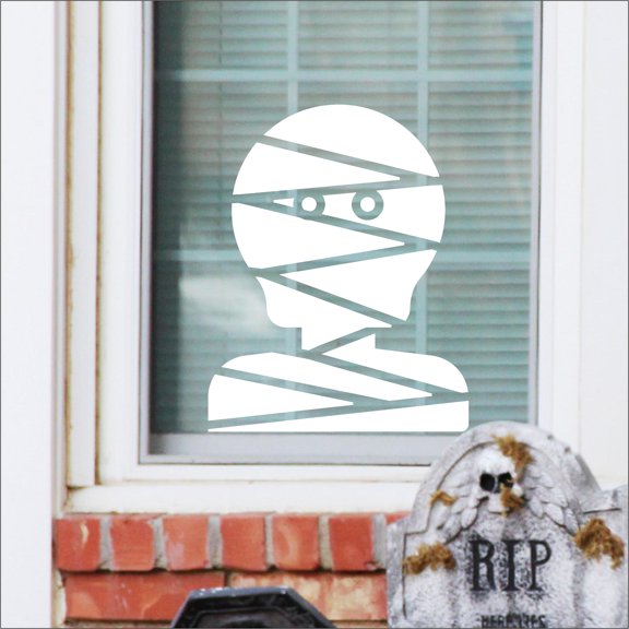 Halloween Mummy Head spooky Vinyl Lettering Wall Decal Size: 20”H x 16”L - Color: White