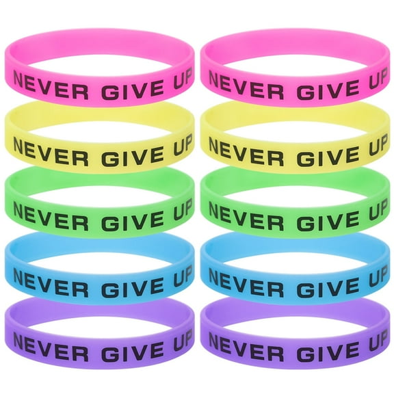 GOGO 10 Pcs Never Give Up Silicone Wristbands, Glow-in-the-dark Rubber Bracelets, Party Rubber Bands