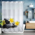 thumbnail image 2 of Floral Stone No Hook Shower Curtain with Snap in Liner Modern Yellow Plumeria Flowers White Wood Grain Waterproof Bathroom Shower Curtain with See Through Top Window for Bathtub 60" x 72", 2 of 9