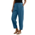 thumbnail image 5 of Soyumi Women Palazzo Pants, Linen Cotton Casual Wide Leg High Waisted Elastic Waist Flowy Lounge Beach Summer Yoga Trendy Pull On Comfortable Lightweight Pants with Pockets, Navy, 5 of 9