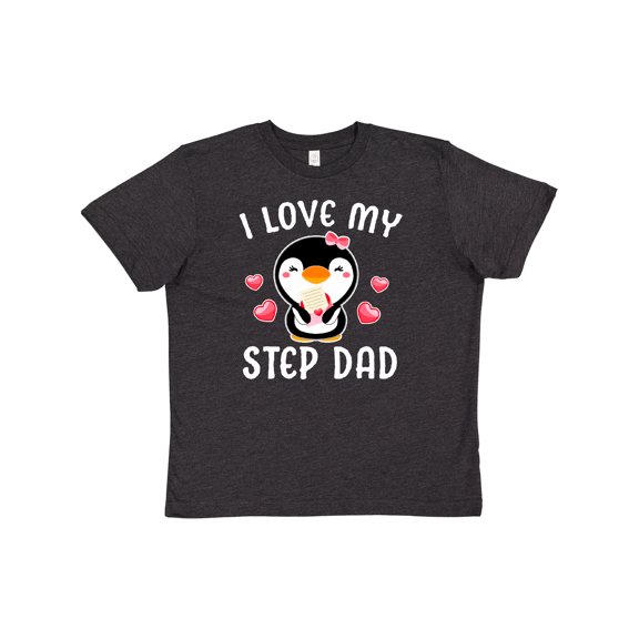 Inktastic I Love My Step Dad with Cute Penguin and Hearts Youth T-Shirt