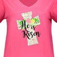 thumbnail image 3 of Inktastic He is Risen Cross with Script and Flowers Women's Plus Size V-Neck T-Shirt, 3 of 4
