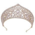 thumbnail image 2 of Tiara de corona Fernando nupcial de cristal de boda para mujer dorado, 2 of 8