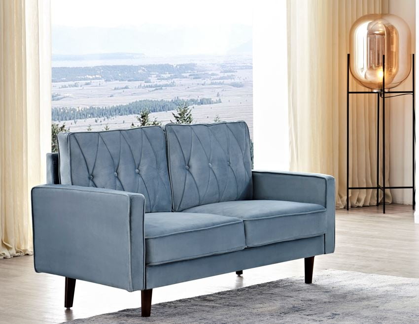 US Pride Furniture Feemster 57.5'' Velvet Square Arm Loveseat for Living Room, Light Grayish Cyan