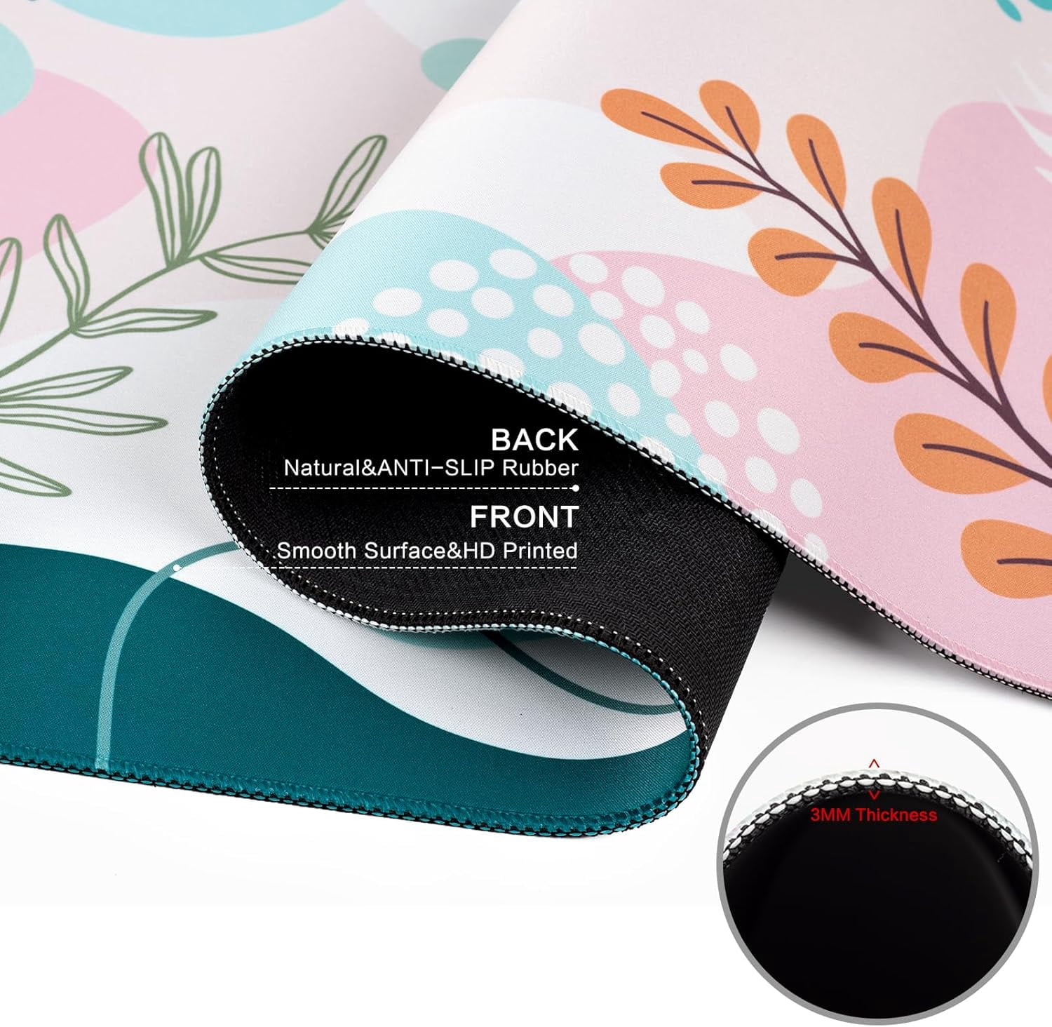 Colorful Abstract Boho Large Mouse Pad, Waterproof Green Pink Desk Mat, Non Slip Computer Gaming Mouse Pad, XXL Full Desk Mousepad Writing Pad for School Office Home 31.5" x 15.7"