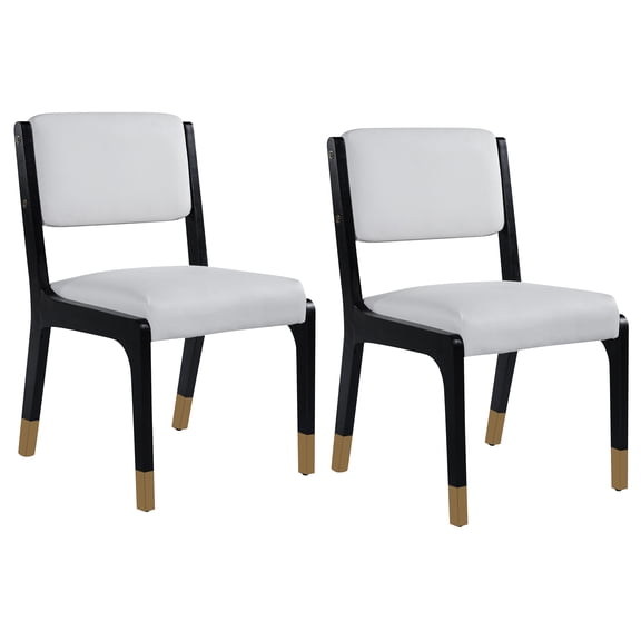 Wood Dining Chairs Set of 2, Modern Farmhouse Accent Chairs with Solid Wood Legs and Padded Seat, Modern PU Kitchen & Dining Chairs Side Chairs for Dining Room, Black