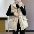 thumbnail image 7 of IROINNID Women's Sleeveless Puffer Coat Stand Collar Short Cover-up Pocket Vest Winter Turn Down Collar Zipper Solid Outerwear, Gold, 7 of 7