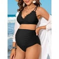 thumbnail image 5 of Sociala Women's Double Straps Maternity Bikini Set Two Piece Scalloped Bathing Suit Swimsuit, 5 of 7