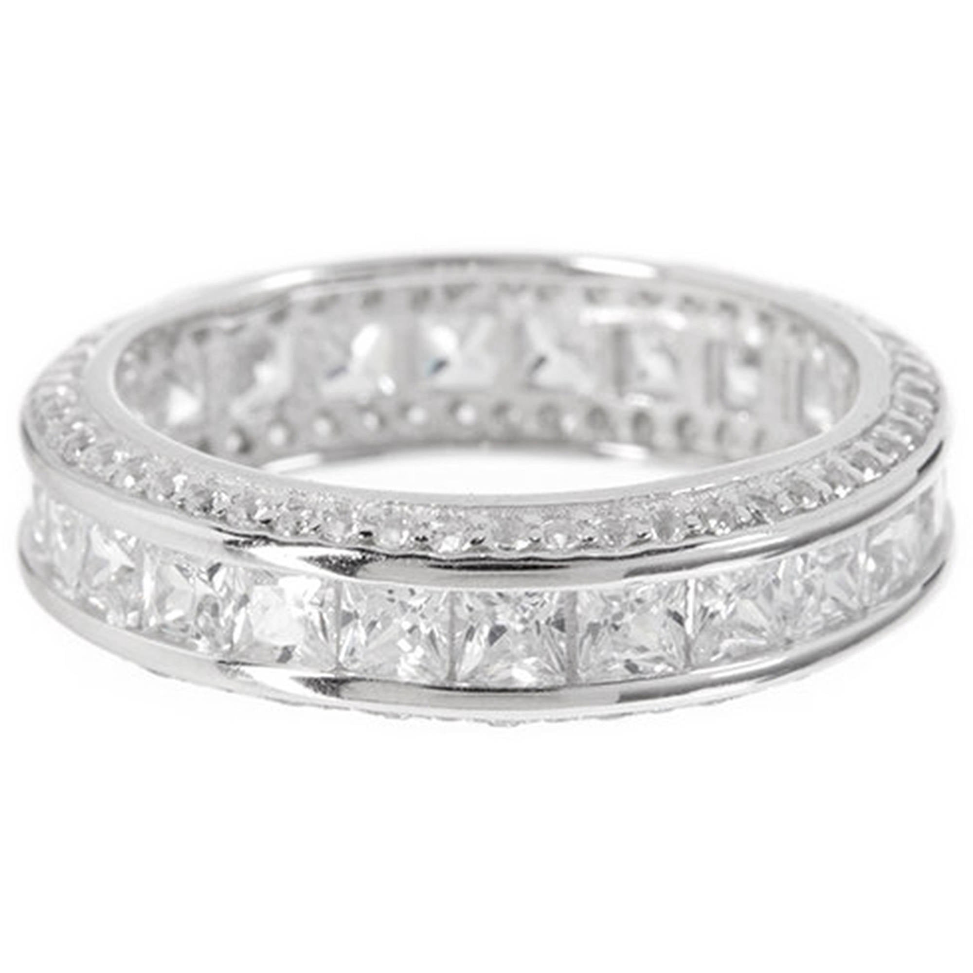 PORI Jewelers Micropave CZ Sterling Silver Princess-Cut Eternity Band Ring, Available in 7 Sizes