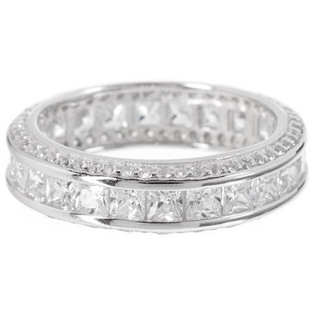 PORI Jewelers Micropave CZ Sterling Silver Princess-Cut Eternity Band Ring, Available in 7 Sizes