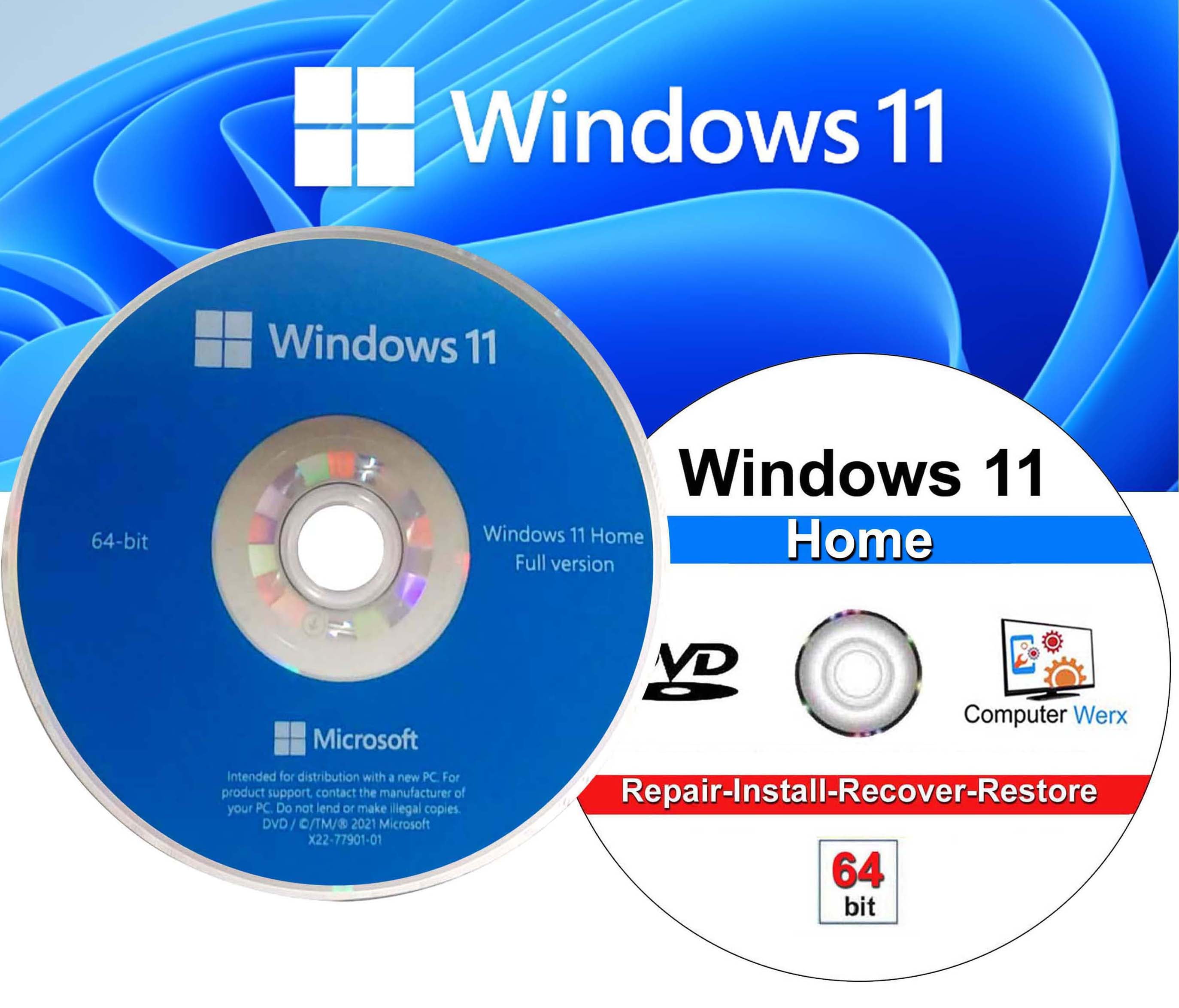 Computer Werx, Windows 11 Home Full Version 64 Bit OEM DVD, Office
