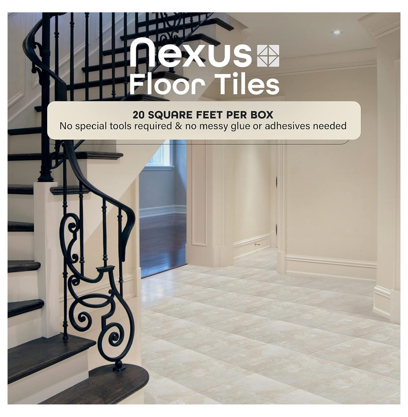 Self Adhesive 12-Inch Vinyl Floor Tiles, 20 Tiles - 12" x 12", White Slate Pattern - Peel & Stick, DIY Flooring for Kitchen, Dining Room, Bedrooms & Bathrooms by Achim Home Decor