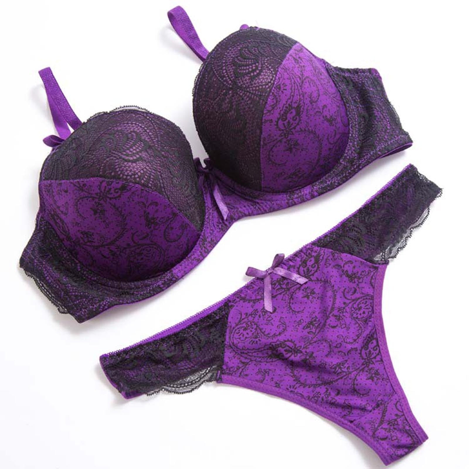 SHEKINI Lace Bra and Panty Sets for Women Two Piece Sexy Thong Underwire Push  Up Lingerie Set, Dark Purple, 34B : : Clothing, Shoes & Accessories