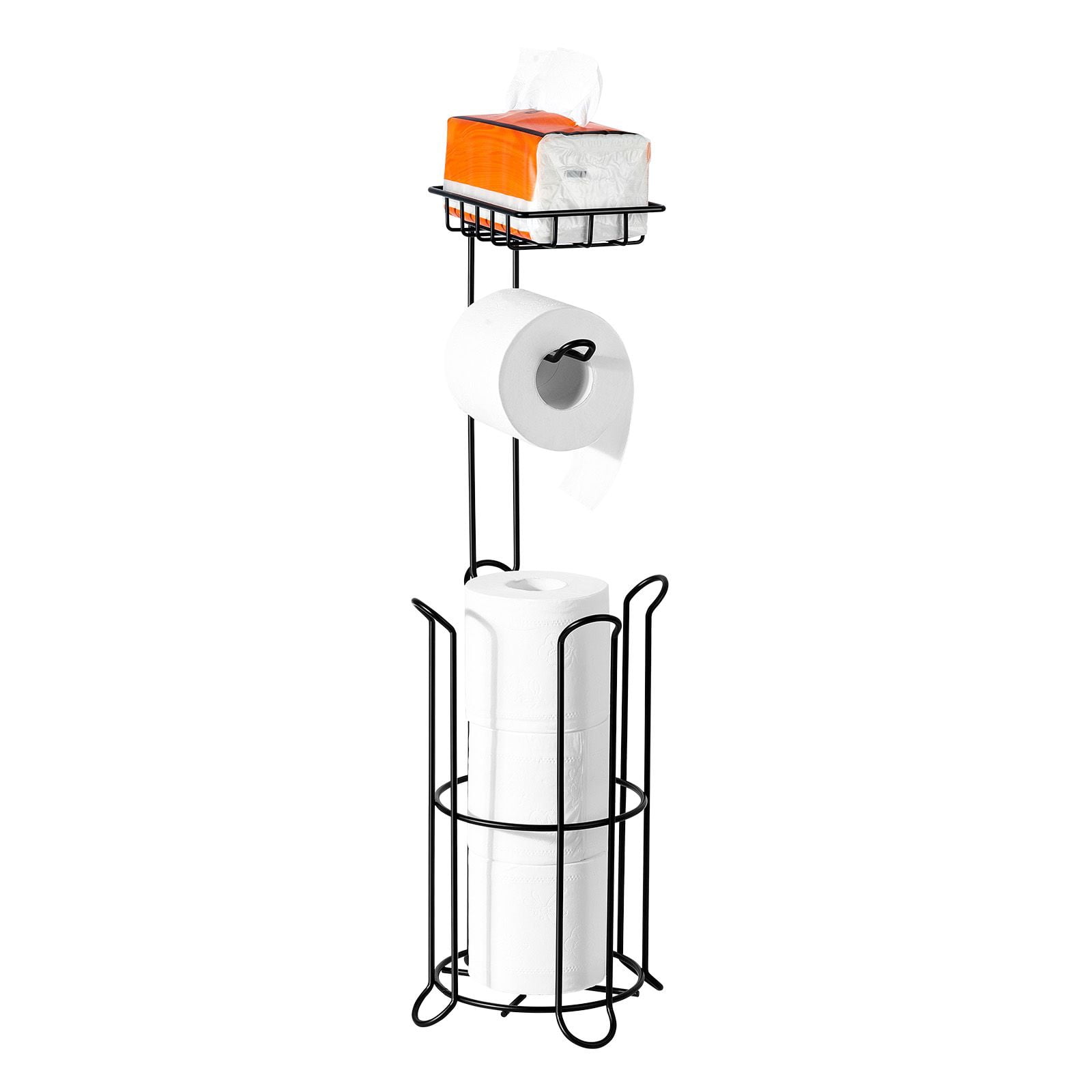 Toilet Paper Holder with Shelf, 3-in-1 Stainless Steel Freestanding Design, Holds 4 Mega Rolls, Rust-Resistant, Extra Large Storage for Bathroom Organization