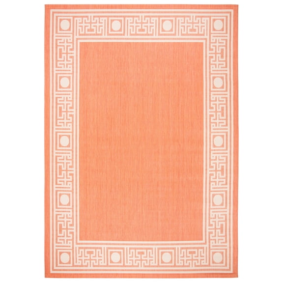 SAFAVIEH Courtyard Chase Oriental Indoor/Outdoor Area Rug, Rust/Sand, 6'7" x 9'6"