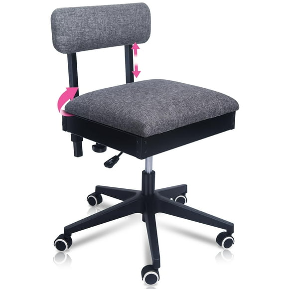 Silla de costura Pink Power Hydraulic sin brazos con ruedas y respaldo