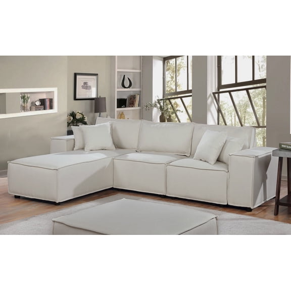 104" Beige Linen Sectional Sofa with Reversible Chaise