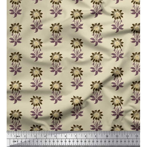 Soimoi Rayon Crepe Fabric Leaves & Floral Block Print Fabric by The Yard 46 Inch Wide