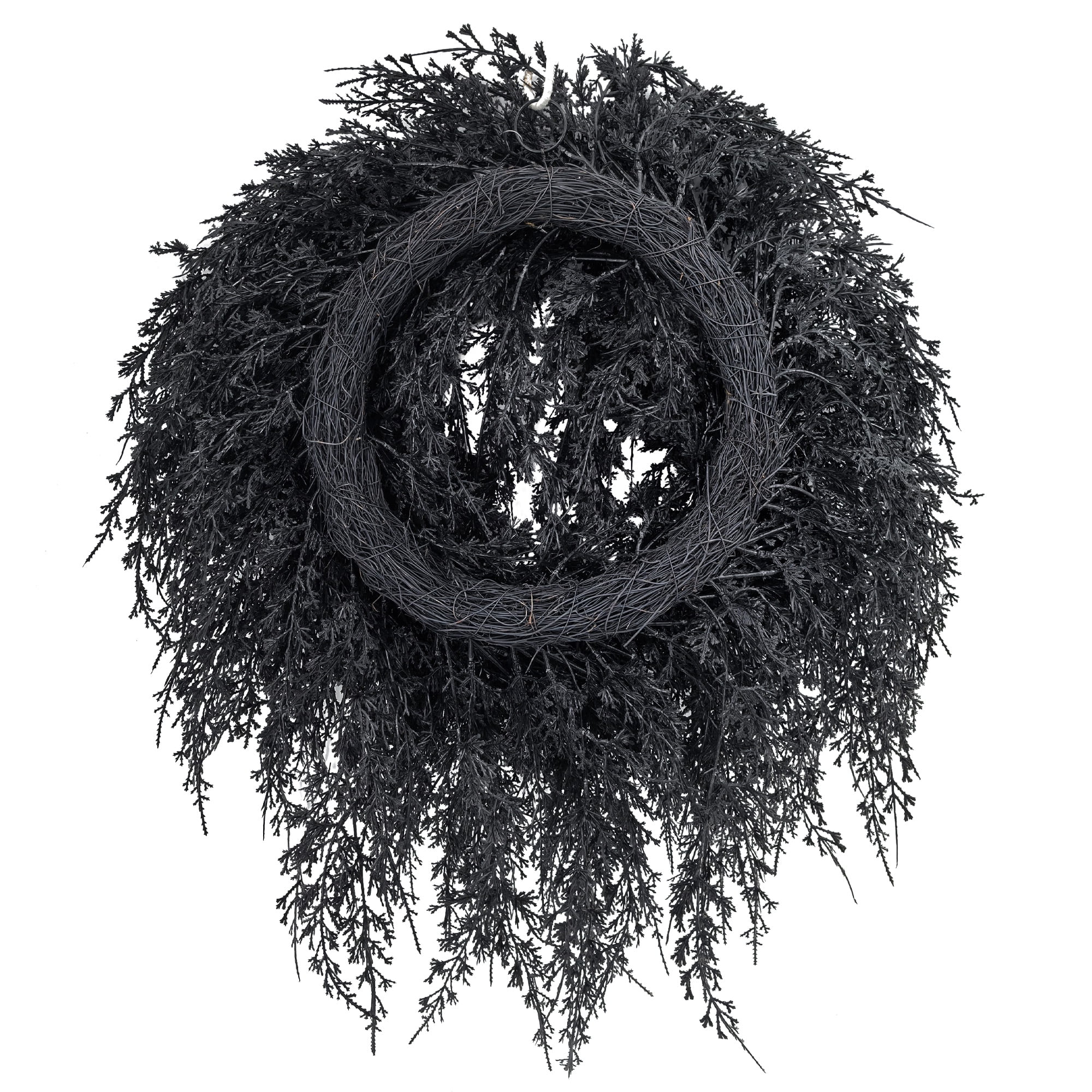 My Texas House Halloween Drapey Faux Cedar Wreath, Black, 24"