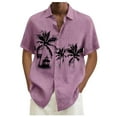 thumbnail image 2 of Huresd Mens Short Sleeve Button Down Shirts Palm Tree Hawaiian Shirts Lighweight Turndown Collar Tropical Beach Shirts for Men Pink 4XL, 2 of 5