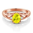 thumbnail image 2 of 18K Rose Gold Plated Silver Canary Mystic Topaz and White Lab Grown Diamond 3 Stone Engagement Ring for Women | 1.64 Cttw | Oval 8X6MM | Round 2MM | Gemstone November Birthstone | Size 5, 2 of 4