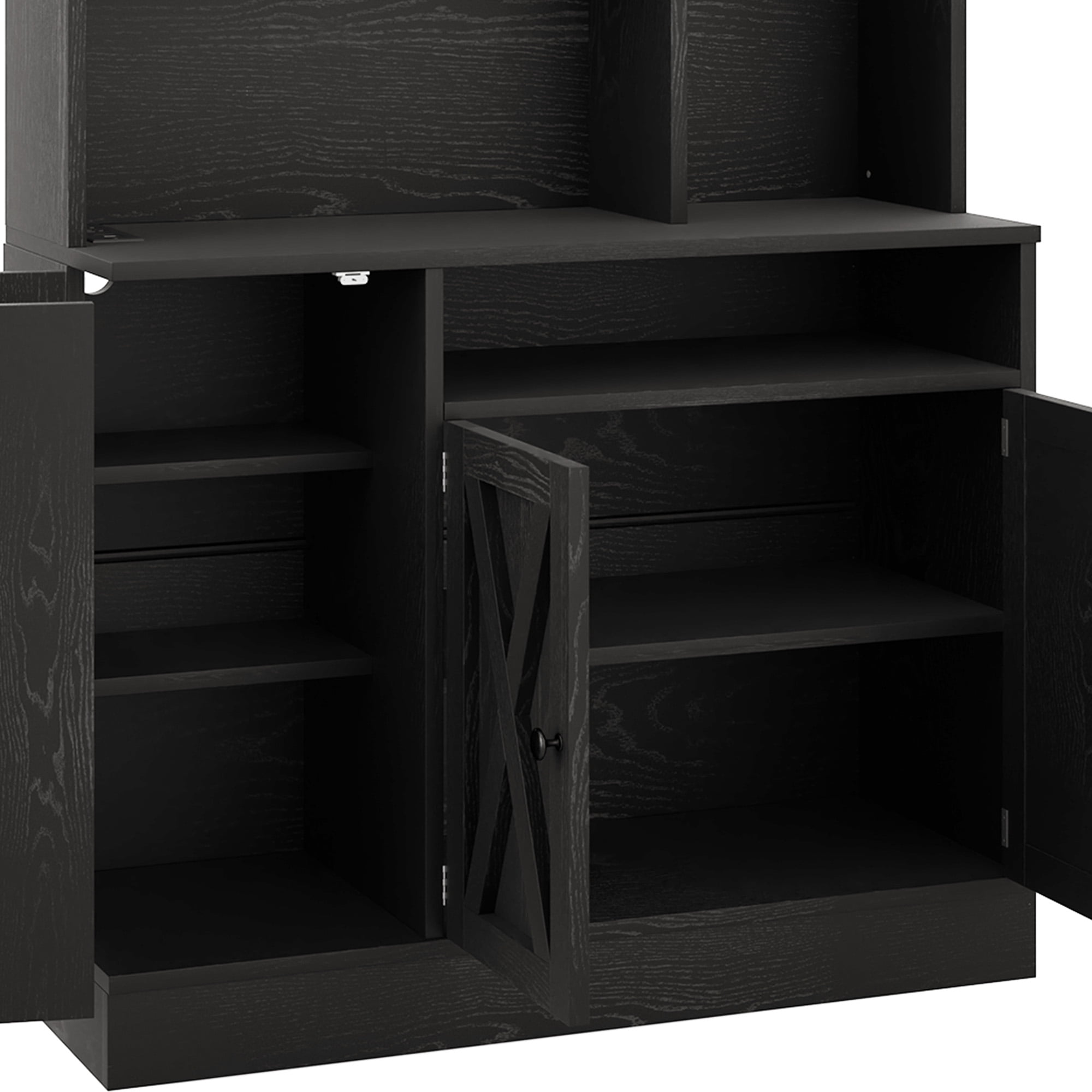 Uforic Kitchen Pantry Cabinet with Charging Station and Drawers,Storage Cabinet for Entryway, Kitchen Black