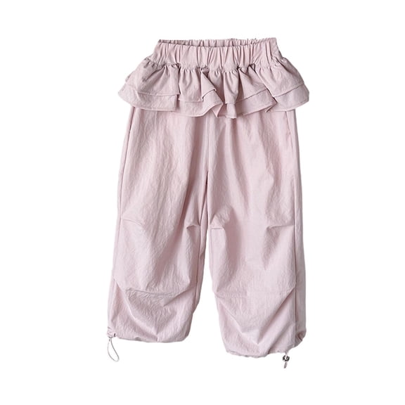 zbxnLI Girls Casual Pants Elastic Waist Ruffle Wide Leg Pants Fashion Cute Loose Trousers for Kids 2-12 Years