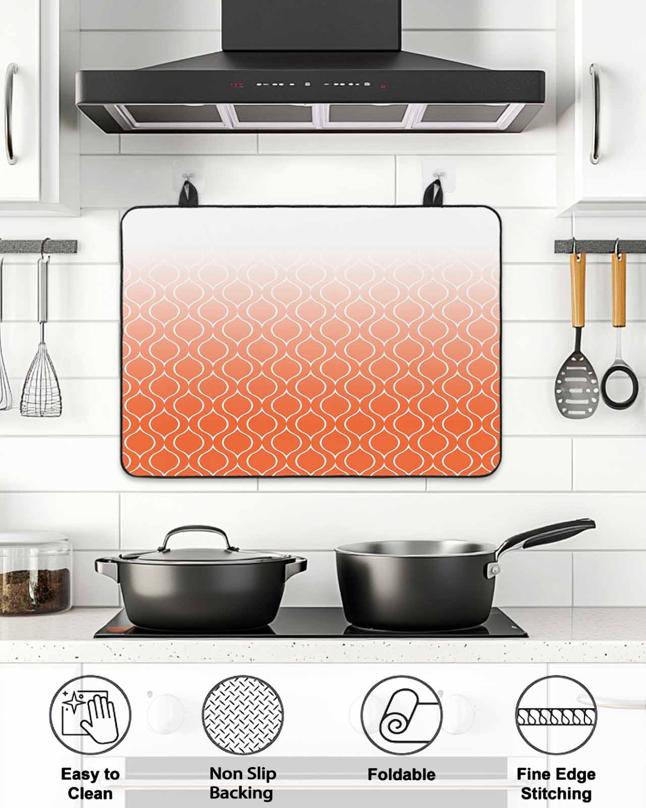 Stove Top Covers for Electric Stove, Morocco Orange Glass Stovetop Cover Protector, Modern Geometric Gradient Simple Induction Cooktop Protector Oven Mat for Kitchen Countertop 24"x21"