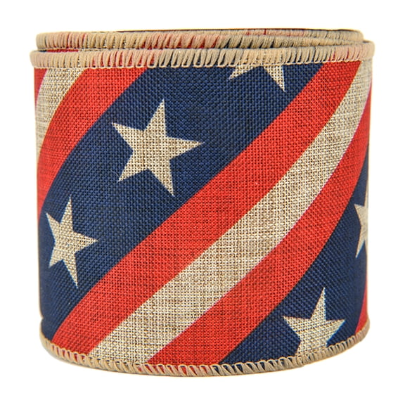 Star Flag National Day Linen Style Ribbon Burlap Wire Edge Ribbon For Independence Day Decor Wrapping DIY Bow Craft
