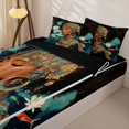 thumbnail image 3 of Castle Fairy Elegant African Queen Zipper Twin Comforter Sets with Fitted Sheet and 2 Pillowcases,Serene Lotus Koi Fish Zipper Bedding Set,Teal Gold White,Black Reversible,4-Piece, 3 of 6